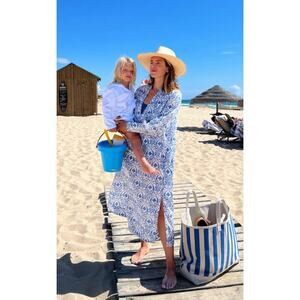 Mille Resort Esther Long Sleeve Cotton Maxi Caftan Dress Capri Blue Tuckernuck